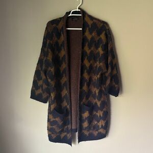 Lucky Brand Brown and Black Patterned Open-Front Cardigan